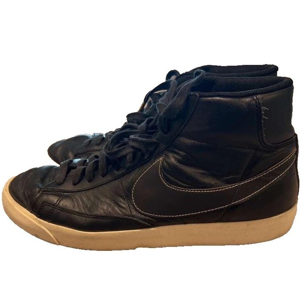 Nike Blazer Mid 77 Mens 10 Black Leather Retro High Top Sneakers Vintage Style - Picture 3 of 9